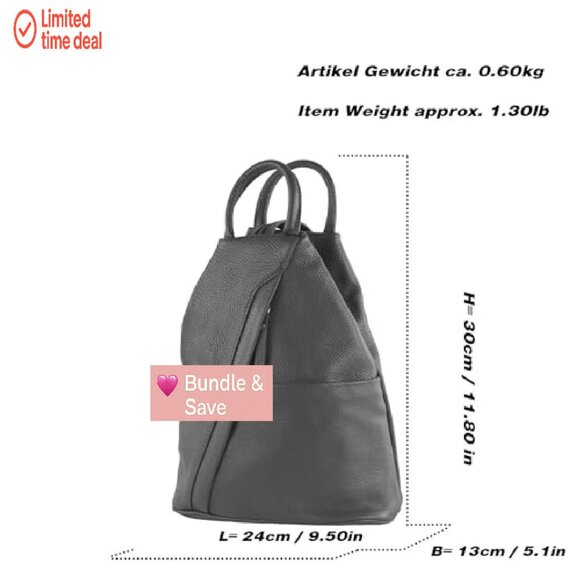 Italian Leather Women's Backpack Bag, Convertible Handbag, Multiple Compartments - Picture 4 of 5